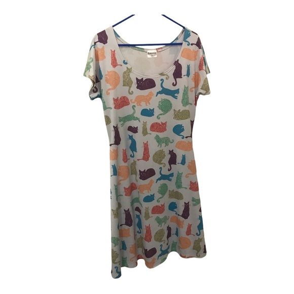 Cowcow multi color cat print scoop neck dress 2XL - Picture 2 of 10